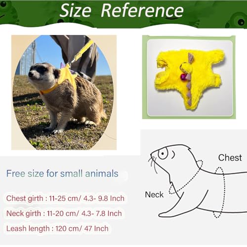 Ferret Harness and Leash Set Small Animals Vest Harness with Safe bell Dinosaur Shaped Walking clothes for Baby Rabbit Guinea pig Teacup Chihuahua Mouse and other small pet.(Yellow Dinosaur) - color: Yellow Dinosaur