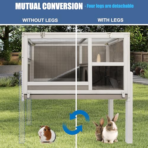 Large Wooden Guinea Pig Cage with 4 Detachable Stand Legs | Comfortable Large Living Cage, Easy Clean, Easy Assembly, Hideout, Anti-chew Ramp with Steel, Leak-proof Pull Out Tray