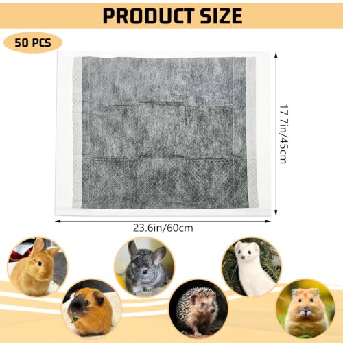 Tfwadmx 50 Pcs Rabbit Pee Pads Guinea Pig Super Absorbent Cage Liners Bunny Disposable Black Carbon Diapers Small Animal Training Accessories with Quick-Dry Surface for Chinchilla Ferret Hamster - size: 50 Pcs-17.72" x 23.62" (Gray)