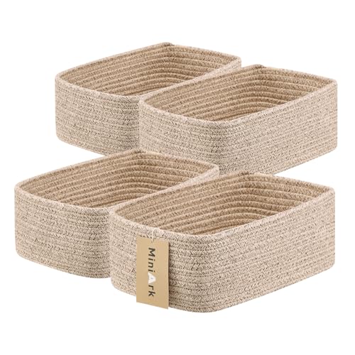 MiniArk Small Storage Baskets for Organizing | Closet Organizer Bins | Shelf Toy Basket | Woven Rope Baskets | Cube Decorative Box | Shallow Basket | 11.5x7.5x4.7” | 4 Packs Mixed Brown - color: Brown, size: 4pcs-L11.5xW7.5xH4.7"