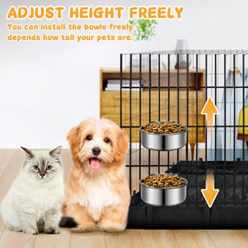 Small Dog Bowls, ShineMe 2 Pack Stainless Steel Pet Bowls Easily Affixes to Crate, Cage or Kennel - Non Spill Food & Water Bowls for Cat, Puppy, Birds, Guinea Pigs, Rabbit (4.7 x 2.1” & 3.9 x 1.9”) - color: Silver, size: S (4.7x2.1” & 3.9x1.9”)