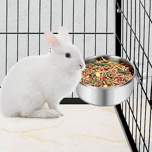 Dog Bowl Stainless Steel Dog Bowls Pet Hanging Food Water Bowl Cage Feeding Cup Feeder for Dogs Cats Rabbits Birds Small Animal (Large (2pcs) | Rust-resistant, detachable bracket for easy cleaning & refilling, no spill, for dogs/cats/rabbits/birds cage ke