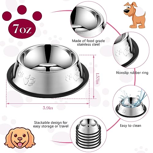 8 Pack Stainless Steel Dog Bowls Metal with Rubber Base Non-Slip Pets Puppy Cats Feeding Food and Water Bowls Dishwasher-Safe for Indoor Small Medium Large Dogs Cats Kitten Rabbit(7 oz) - size: 7 oz