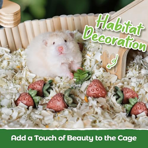 TEEWY Guinea Pig Toys, 4PCS Strawberry Shaped Hamster Toys, Natural Guinea Pig Chew Toys for Teeth Grinding, Hamster Enrichment Toys for Hamster, Gerbil, Chinchilla, Rat - style: 4PCS-Strawberry
