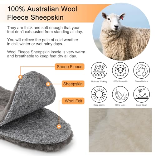 riemot 2 Pairs Women’s Sheepskin Wool Insoles,100% Australian Wool Fleece,15mm Thick Warm Winter Boot Inserts, Cozy Replacement Insoles for Snow Boots, Slippers & Roomy Shoes Beige & Grey EU36/US5 - color: 2 Pairs Beige+grey, size: US 5 Women