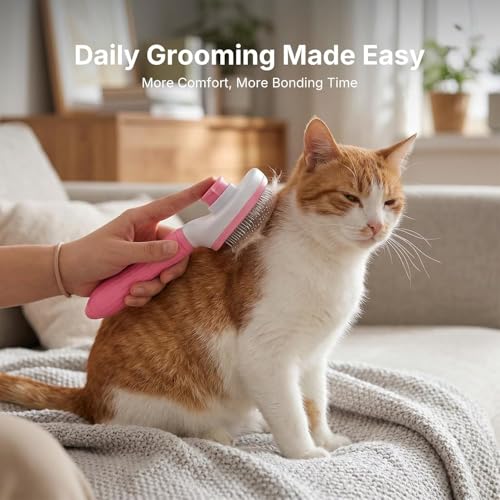 5-in-1 Dog Grooming Kit with Self Cleaning Brush & Rake, Pink | Professional Long & Short Haired Dog Hair Remover Set with One-Click Self-Cleaning Shedding Brush & Undercoat Rake for Cats - color: Pink