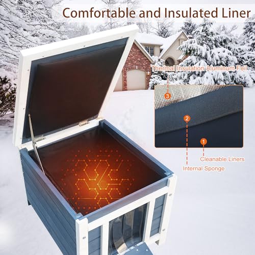 Cat House for Outdoor Cats, Insulated Outdoor Cat House with Liner | Waterproof Wooden Outside Shelter for Feral Cats, Rabbit Hutch Outdoor Indoor Bunny Cage Small Pet House And Habitats