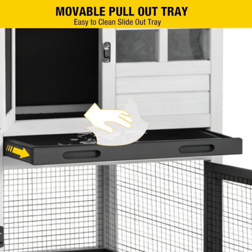 Aivituvin Rabbit Hutch Indoor Bunny Cage Outdoor with Run Chicken Coop Guinea Pig House with Waterproof Asphalt Roof,No Leakage Pull Out Tray(White) - color: White, size: 51.6"L x 25.2"W x 36.2"H