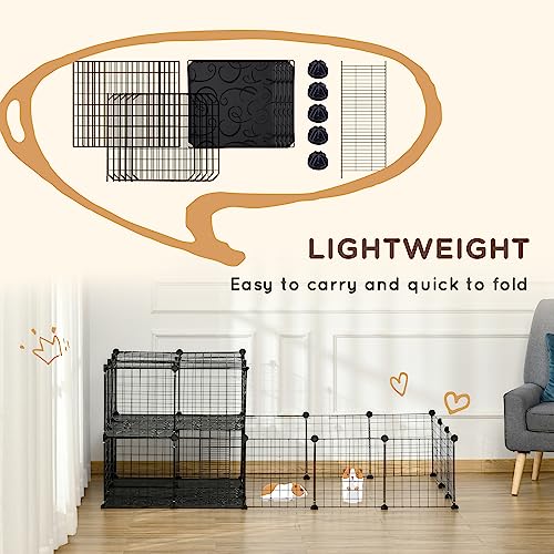 PawHut 47 Panels Pet Playpen Small Animal Playpen with Doors 14" x 14" | Portable Metal Wire Yard Bunny Pen, Guinea Pigs, Chinchillas