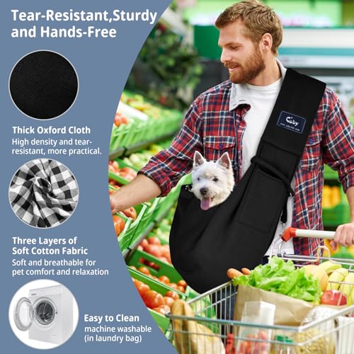 Dog and Cat Sling Carrier - Hands Free Reversible Pet Papoose Bag - Soft Pouch and Tote Design - Suitable for Puppy, Small Dogs Cats Outdoor - color: Black Senior