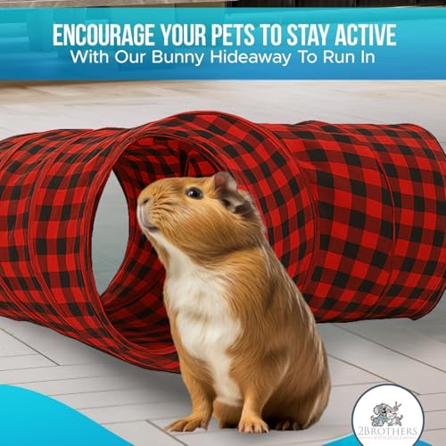 Tunnels with 3-Way Entrance - Cozy, Washable Guinea Pig Hideout - Interactive Cage Toys (Red Plaid) - color: Red Plaid