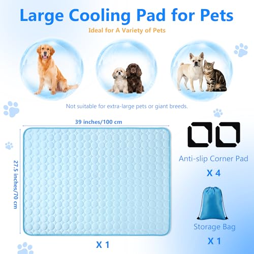 MCEAST Dog Cooling Mat 39" x 27.5" Self Cooling Pad for Dogs & Cats Non-Slip Cool-Chill Mats Summer Pet Blanket with Storage Bag Washable & Portable Cool Pet Pad for Floor Sofa Bed Car Travel, Large - size: Large