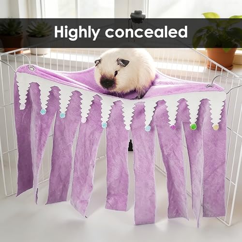 Guinea Pig Corner Hideout, Triangular Small Animal Hideaway Hammock, Soft Cage Bed Accessories for Ferret, Hamster, Hedgehog, Chinchilla, Bunny (Purple) - color: Purple