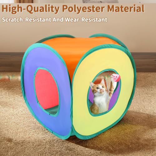 iCAGY 25 Pcs Cat Toys Set, Cat Cube Tunnel Toy for Indoor Cats, Kittens | Interactive Variety Pack, Cat Cube Tunnel, Feather Golf, Mice, Springs, Balls, Noise Toys - Rainbow/Colorful