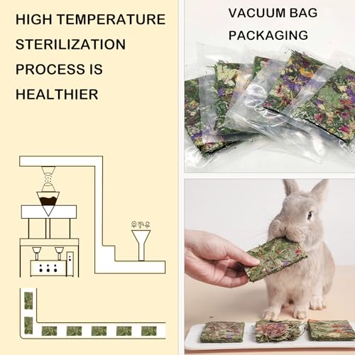 10pcs Rabbit Timothy Hay Chew Toys with Herbal Flowers for Small Pets | Natural hay chips with flowers. Guinea pig hamster chinchilla treats, interactive small pet chew bundle for playtime.