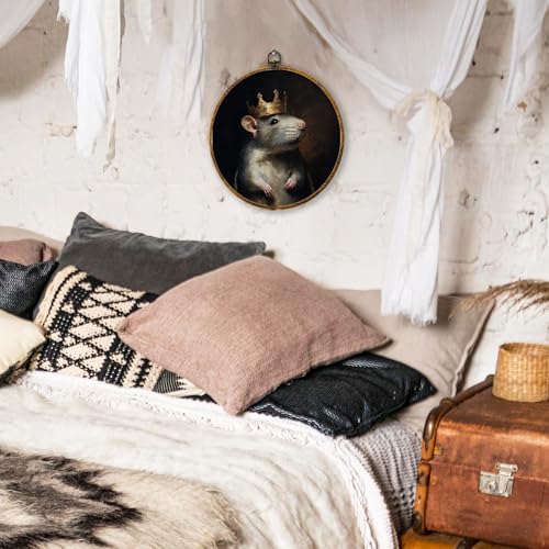 shiviody Vintage Rat King Canvas Wall Art Decor, Gothic Moody Dark Academia Classic Rat Mouse Animal Round Hanging Frame Prints Decorations for Home Bedroom Living Room 10"x10" - color: Animals-38