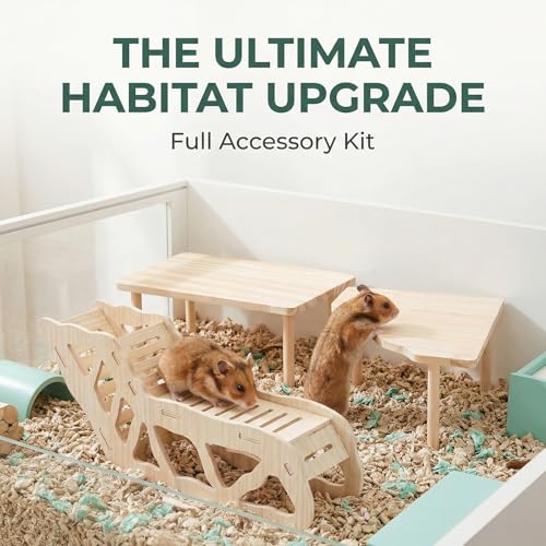 3-Piece Wooden Hamster Platform Set, Versatile Hideout & Exploration Tunnel with Ladder, Cage Decor for Syrian Dwarf Hamsters, Gerbils, Mice