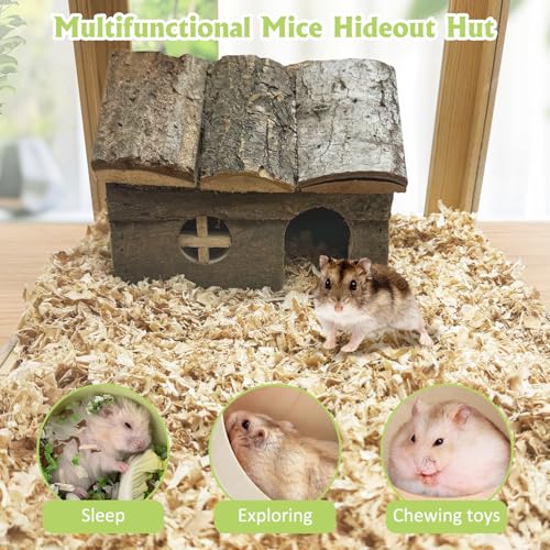 kathson Bark Wood Dwarf Hamster House with Small Window Mouse Natural Chewable Hideout Hut Mice Resting Room Hamster Cage Accessory for Dwarf Hamster Mice Young Syrian Hamsters and other Small Animals