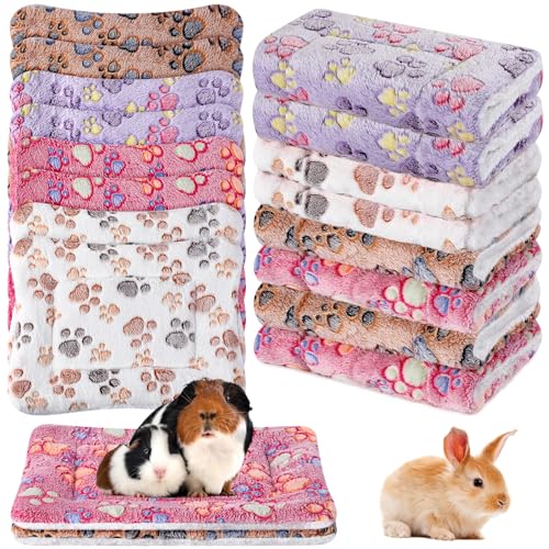 Ripeng 8 Pcs Guinea Pig Bed Mat Fleece Cat Pad Dog Crate Mat for Indoor Warm Reversible Pet Bedding for Small Animal Washable Kennel Crate Pad Cat Carrier(12.6" x 9.8",Bright Color)