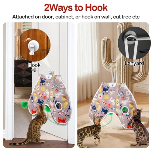 Interactive Cat Toys Moving Concealed Feathers Cat Toys Motion Activated Wall-Mounted Hanging Kitten Toy with Real Mouse Squeaky
