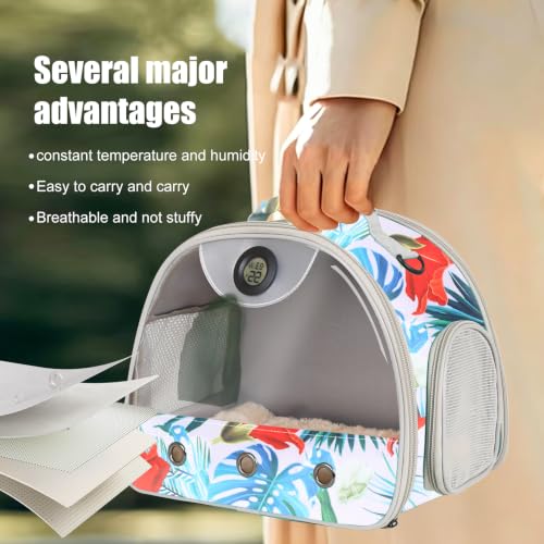 Bearded Dragon Carrier, Reptile Travel Bag with Built-in Thermometer Hygrometer, Breathable Small Animal Carrier with Clear View Window, Portable Guinea Pig Carrier for Gecko, Snake, Hamster - color: Floral
