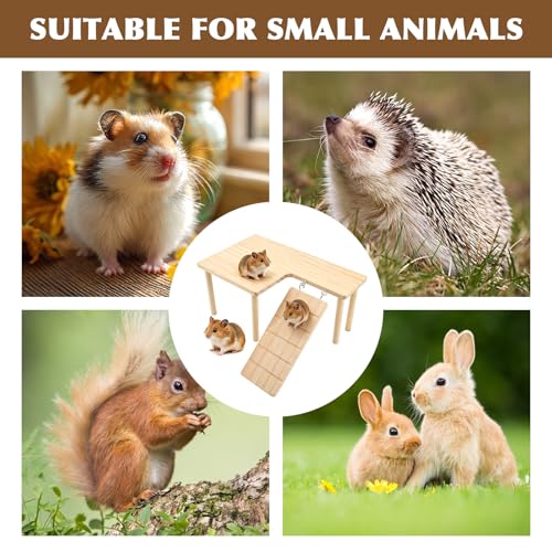 Wooden Hamster Platform for Cage, Durable Climbing Perch Chew Toy for Hamsters Gerbils Mice Degus