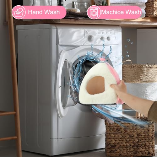 BWOGUE Guinea Pig Bed Hideout, Washable Hamster Cave for Small Animals | Removable Cushion for Cleaning, Warm Fleece Nest, Washable Bed, 10.23 x 10.23 x 11 in, Dwarf Rabbits Hedgehogs - color: White+Pink