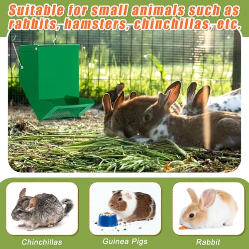 2 Pcs Rabbit Feeder for Cages Small Animal Food Pellet Dispenser with Lid Metal Chicken Grit Oyster Shell Squirrel Feeders Outside(4.7 Inches,Mesh Bottom,Green) - color: Green, size: 4.7 Inches, style: Mesh Bottom