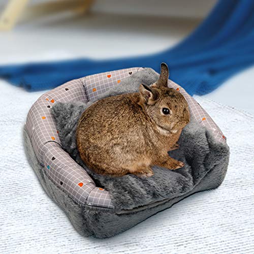YUEPET Bunny Bed, Rabbit Hideout, Guinea Pig Cave, Grey Grid with Bow | Bunny Hideout, Removable Cushion, Foldable Sofa Use, Enclosed Cave, Foldable for Storage, Indoor Cage Use
