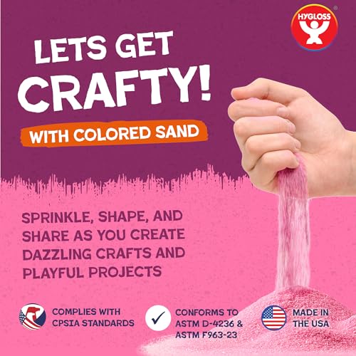 Hygloss Colored Sand for Crafts - 6 Assorted Colors - 3 lb Vibrant Colorful Fine Sensory Play Sand Art Kits for Kids - Classroom Activities for Children 3 4 5 6 7 8 9 10 11 12 - Safe for Ages 3+ - color: 6 Assorted Colors, size: 3-Pound