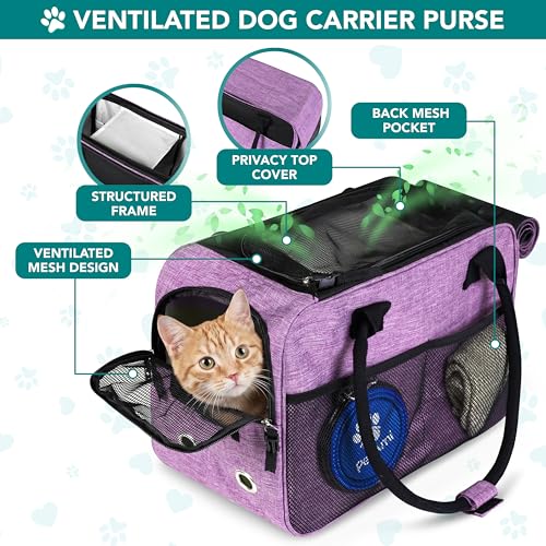 PetAmi Dog Purse Carrier for Small Dogs Cats, TSA Airline Approved Soft-Sided Pet Carrier with Pockets, Ventilated Travel Tote Bag with Bed & Shoulder Strap, Puppy Kitten, Max 12 lbs, Purple - color: Purple