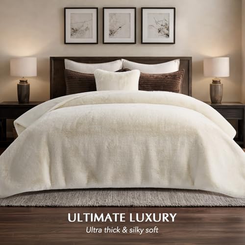 EVERGRACEHOME Faux Chinchilla Fur Throw Blanket, 72"x90", Arctic White | Luxury, Super Soft, 1220GSM, Fluffy Cozy Mink, Reversible Velvet Back, Warm Thick Heavy Winter Queen Blanket for Bed, Gift - color: Arctic White, size: 72"x90"
