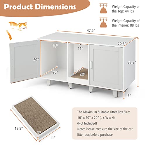 PETSITE Litter Box Enclosure for 2 Litter Boxes, Hidden Cat Washroom TV Stand End Table with 2 Cabinet, Scratching Board, Indoor Cat Litter Furniture, Patented - color: Grey