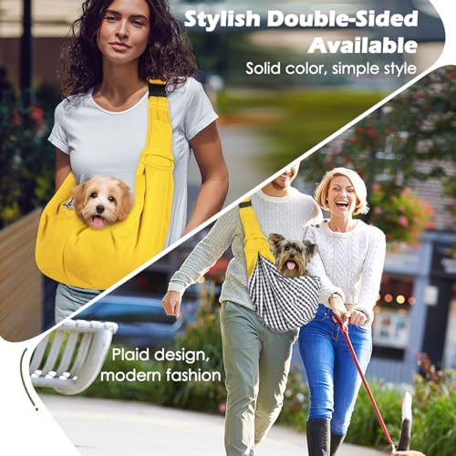 Pawaboo Small Dog Sling Carrier,for 3-10 lbs Pets, Yellow | Reversible Hands Free,Safety Buckle,Storage Pocket,Machine Washable for Travel Outdoor Activities - color: Yellow