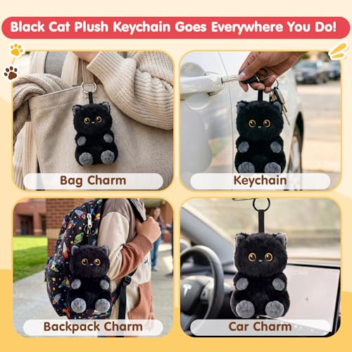 PEACH CAT Black Cat Stuffed Animal Cute Plush Keychain for Backpack Small Plush Pendant Toys Bag Charms Gifts for Kids & Adults - style: Black Cat