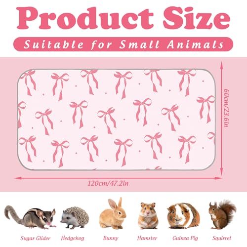 JarThenaAMCS 3 Packs Guinea Pig Pee Pads 24" x 47" Reusable Guinea Pig Pee Mat Pink Bow Washable Small Animal Cage Liner for Rabbit Hamster Chinchilla Ferret Rat