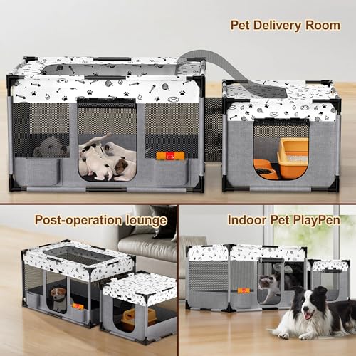 Portable Cat Playpen, Pet Dog Playpen, Kitten Puppy Play Pen for Indoor/Outdoor, Collapsible Cats Cages Enclosed Tent with Carrying Case, PVC Pipe Frame, 600D Oxford, 39" x 24" x 22"
