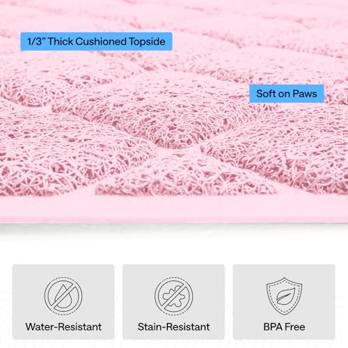 GORILLA GRIP Cat Litter Box Mat, Cushioned Coil Mesh Litter Trapping Mats, Scatter Control Supplies for Less Mess, Phthalate Free, Ultra Deep Catch Grooves, Rinse or Vacuum to Clean, 24x17 Light Pink - color: Light Pink, style: Small (24" x 17")