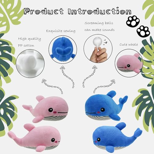 Dog Hide and Seek Toys Puppy Chew Squeaky Toys Plush Mushroom&Bamboo&Shell Hideout Stuffing with Squeakers Animals (3Pcs Squeaky Whale Blue) - color: 3Pcs Squeaky Whale Blue