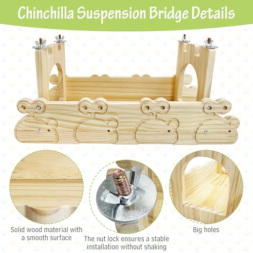 Hamiledyi Chinchilla Wooden Suspension Bridge Hanging Bridge Platform Squirrel Drawbridge Tunnel Toys for Guinea Pig Hamster Habitat Decoration and Toys Chinchilla Cage Accessories(Style C)