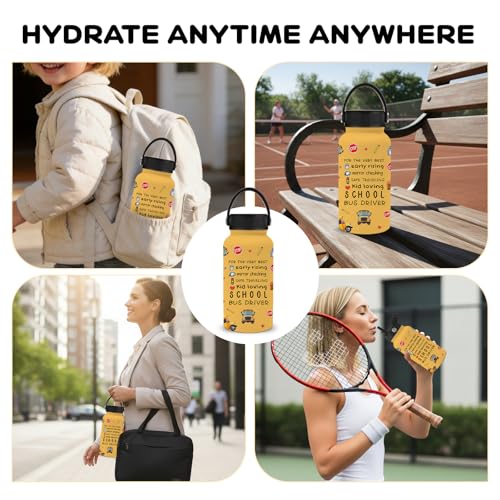 25oz Bus Driver Water Bottle with 2 Lid - School Bus Driver Stainless Steel Insulated Water Bottles with Straw, BPA-free Leakproof Sports Waters Bottle for Office Travel, Gifts Cup for Driver - color: Bus driver