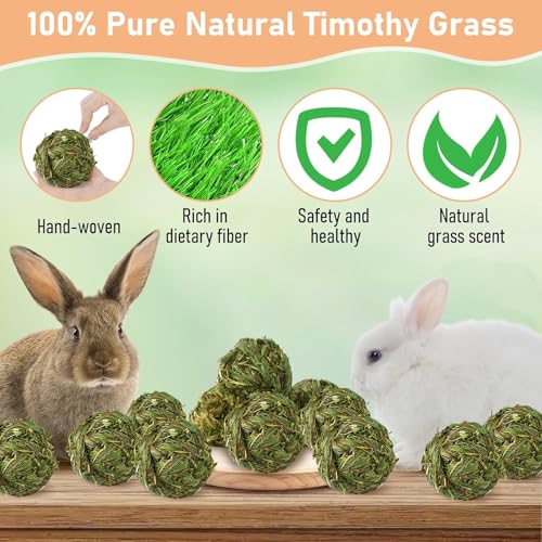 Hamiledyi 12 Pcs Rabbit Chew Ball Timothy Grass Ball Small Animal Activity Play Chew Toys Teeth Grinding for Bunny Rabbits Hamster Guinea Pigs Gerbils Chinchillas - style: Round 12 PCS
