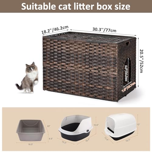 Large Cat Litter Box Enclosure, Hidden Litter Box Furniture with Litter Mat | Side Entry Design, Easy-Clean Removable Top, Quick Assembly, Raised Edge for Secure Items, Side Grip Cutouts - color: Brown, size: 30.3'' L X 18.2'' W X 20.5'' H