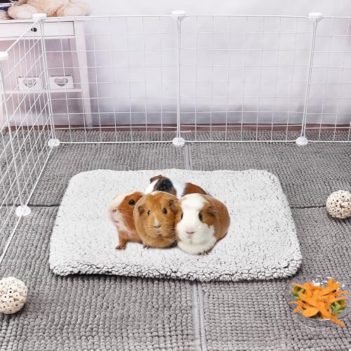 Mygeromon Guinea Pig Cage Liner Washable Rabbit Bedding Mats Gray | Small Animal Pad, for Winter Warm, 19.5×15.5 Inches