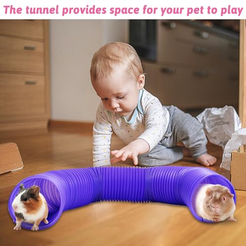 Hamiledyi 2 Pack Hamster Fun Tunnels, Guinea Pigs Plastic Tube, Hamsters Foldable Exercising Training Hideout Tunnel & 2 Pack Grass Balls, Small Animals Toys for Chinchillas Gerbils Ferrets(Purple) - color: Purple