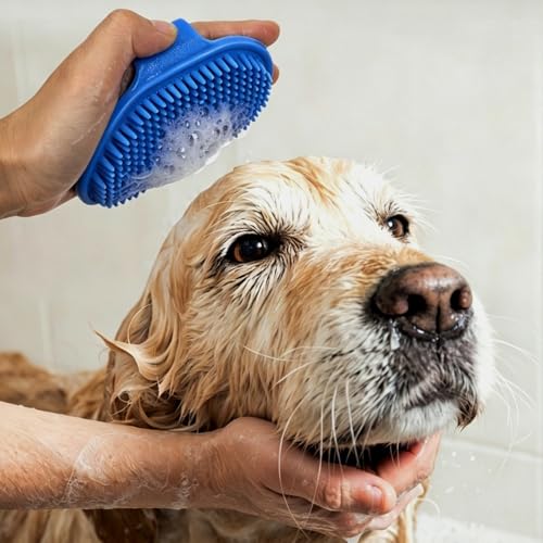 1pc Pet Bathing Brush - Adjustable Circular Handle, Non-Slip Grip, Soft Silicone Bristles for Dog & Cat Grooming, Shampooing, Massaging - Ideal for Bathing, Blue - color: Blue