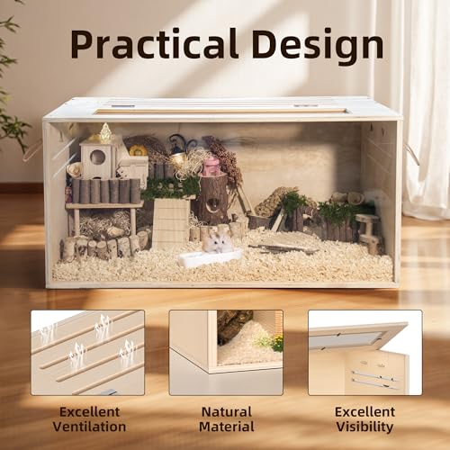 Hamster Cage Chewproof, 32" Wooden Guinea Pig Cage for Small Animals, Openable Top with Easy View Acrylic Panels for Hamster, Rabbit, Guinea Pig, Hedgehog(32" L x 15.7" W x 15.7" H) - size: 31.5"L x 15.7"W x 15.7"H