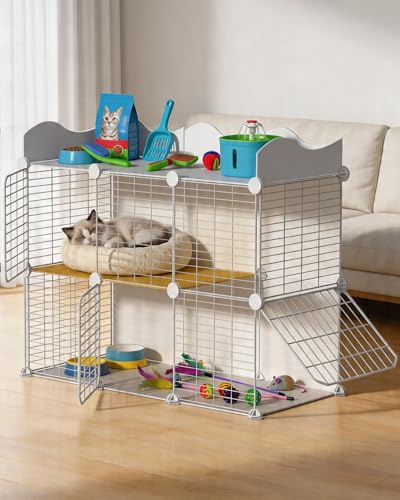Cat Cage, DIY Cat Enclosures,Cat Playpen Indoor & Outdoor with Hammock & Cat Bowl, Detachable Metal Wire Kennel Cats Crate 42'' x 17.7'' x 31''