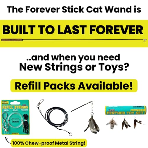 Forever Stick 1-Pack - The Unbreakable Cat Wand Toy, Durable Cat Toy Wand, Extra Long Cat String Toy, Cat Fishing Pole Toy for Bored Indoor Adult Cats, Cat Stick Toy, Cat Feather Wand, Cat Teaser Wand - size: Forever Stick 1-Pack