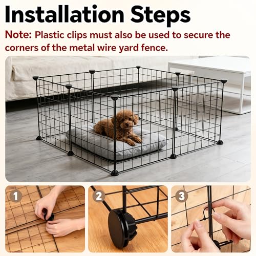16 Panels DIY Small Animal Playpen, Pet Playpen, Dog Puppy Playpen, Guinea Pig Cages, Rabbit Cage, Indoor Outdoor Metal Wire Yard Fence, 12 X 12 Inch, Black